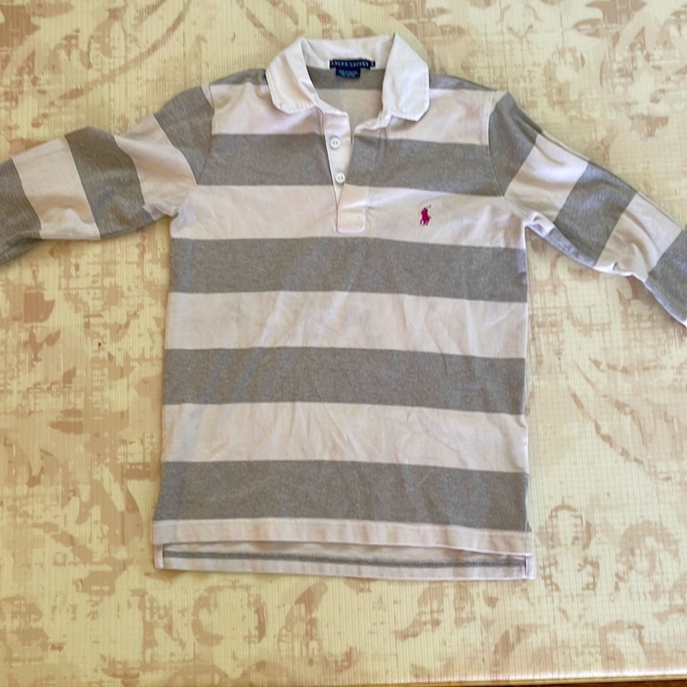 COPY - Medium long sleep Ralph Lauren rugby shirt grey and white